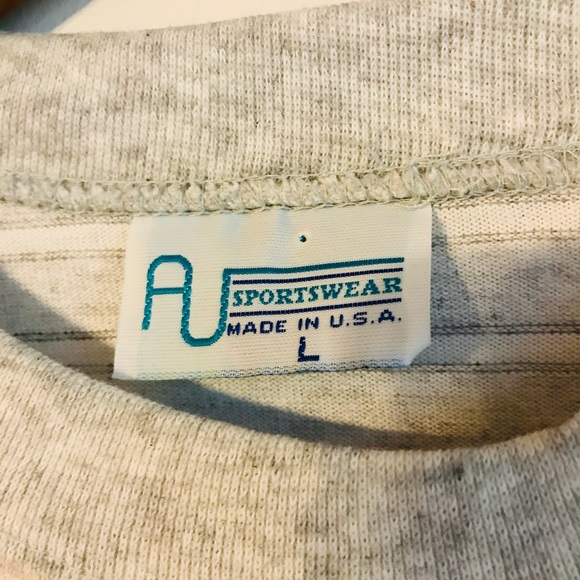 Vintage 90s Sailboat Boat Gray Striped USA T Shirt - Picture 5 of 6